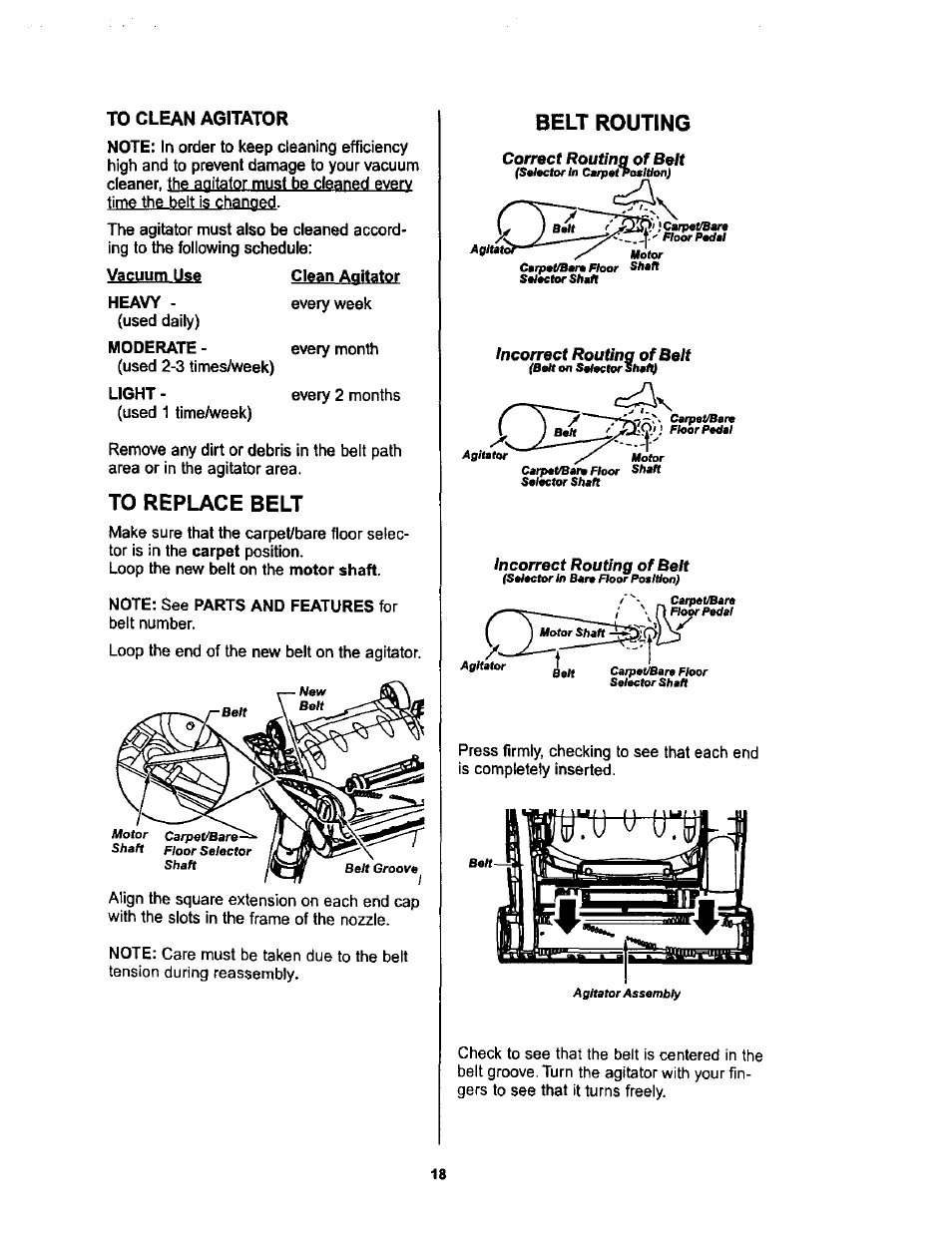 To replace belt, Belt routing | Kenmore ASPIRADORA 116.34728 User Manual | Page 18 / 44