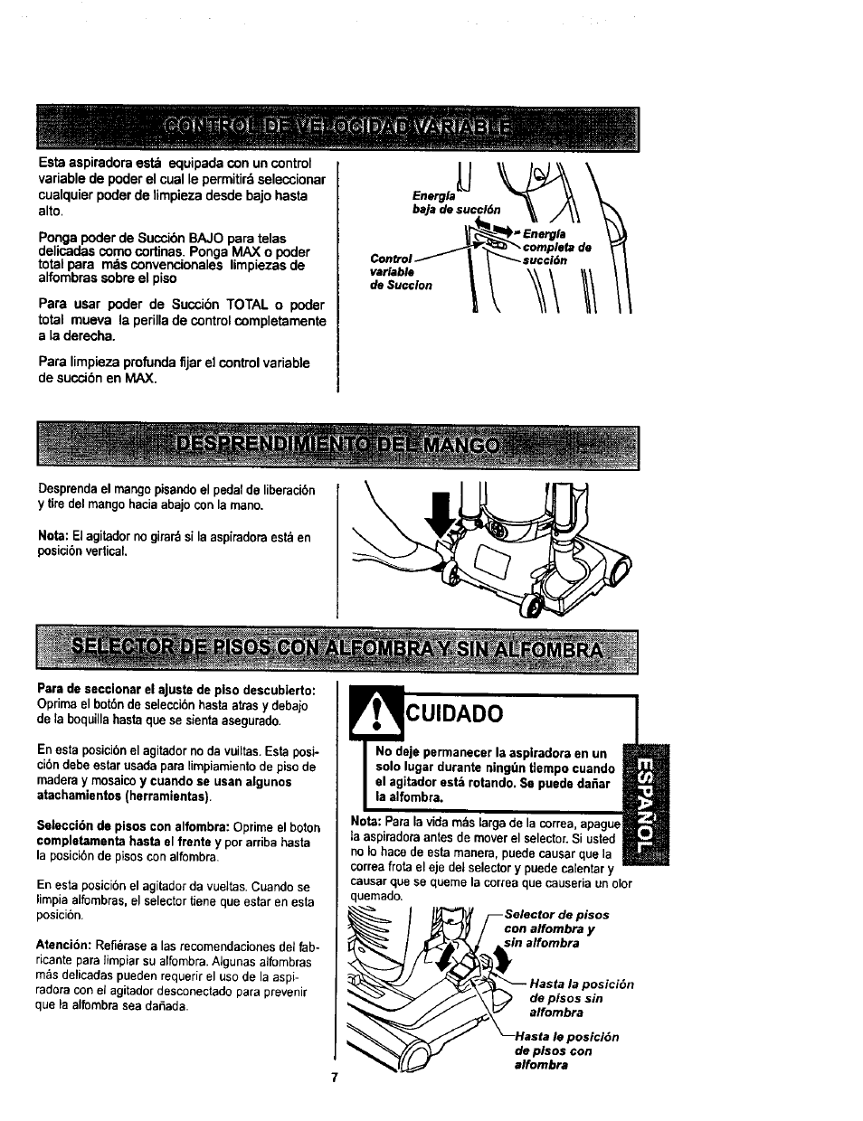 Геема, Cuidado, Шрш'й'ем | R pe pisos con alfombra y sin alfombra | Kenmore ASPIRADORA 116.34728 User Manual | Page 29 / 44