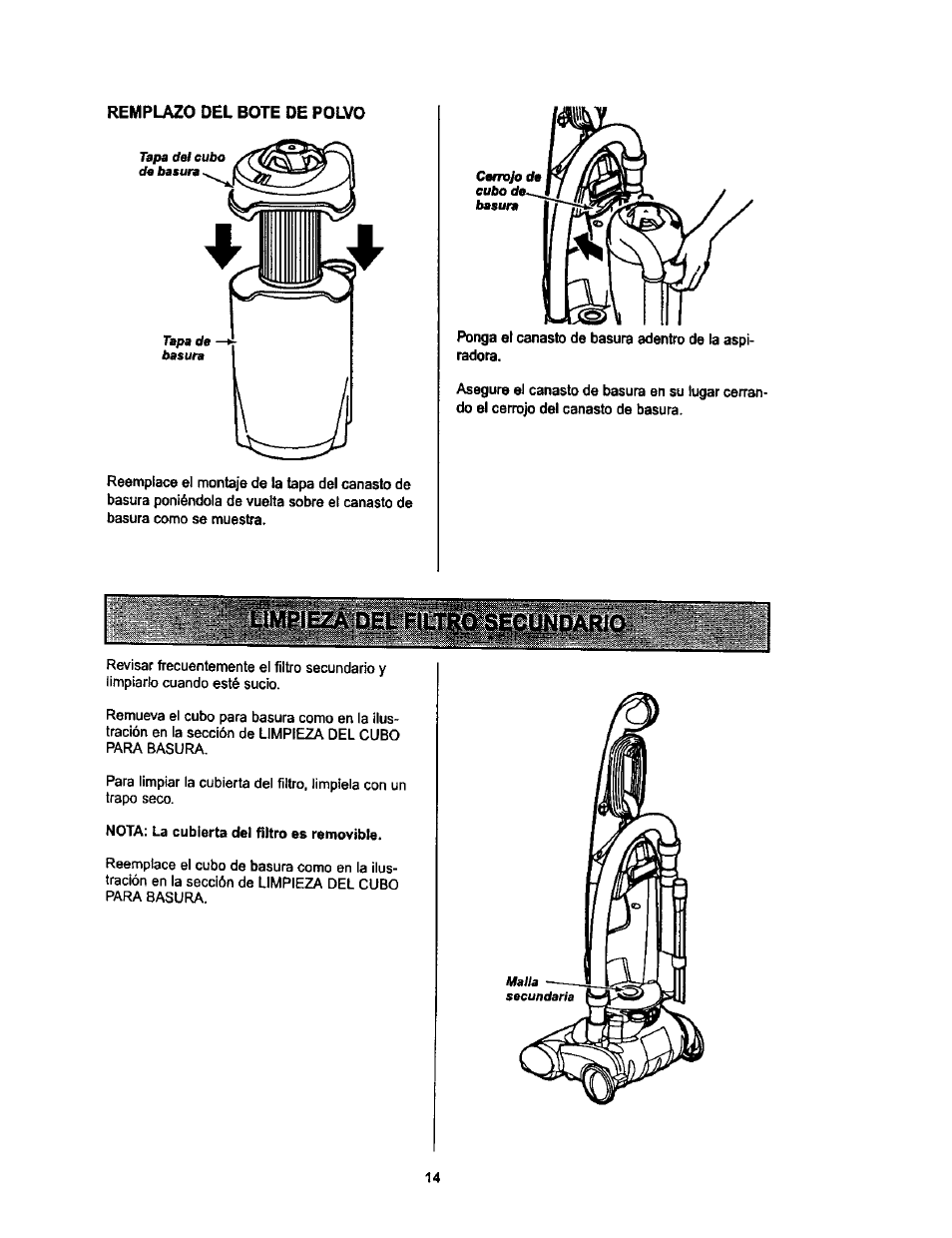 Remplazo del bote de polvo | Kenmore ASPIRADORA 116.34728 User Manual | Page 36 / 44