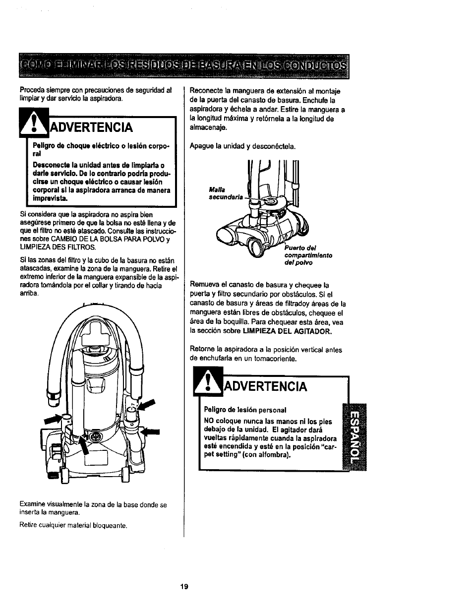 Advertencia | Kenmore ASPIRADORA 116.34728 User Manual | Page 41 / 44