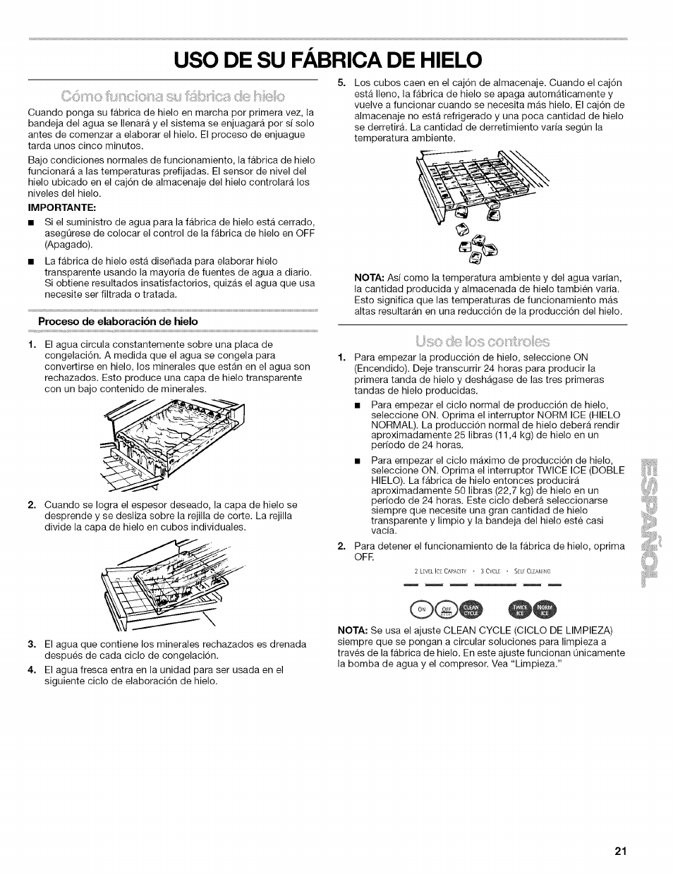 Uso de su fabrica de hielo, Puerta de la fábrica de hielo, De su fabrica de hielo | Kenmore 10689489997 User Manual | Page 21 / 40