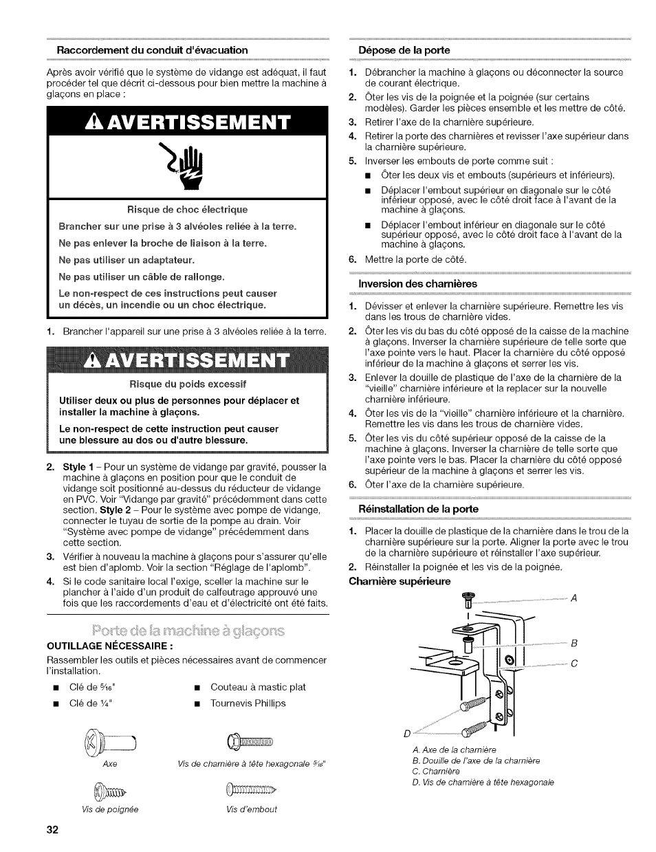 A avertissement, Avertissement | Kenmore 10689489997 User Manual | Page 32 / 40