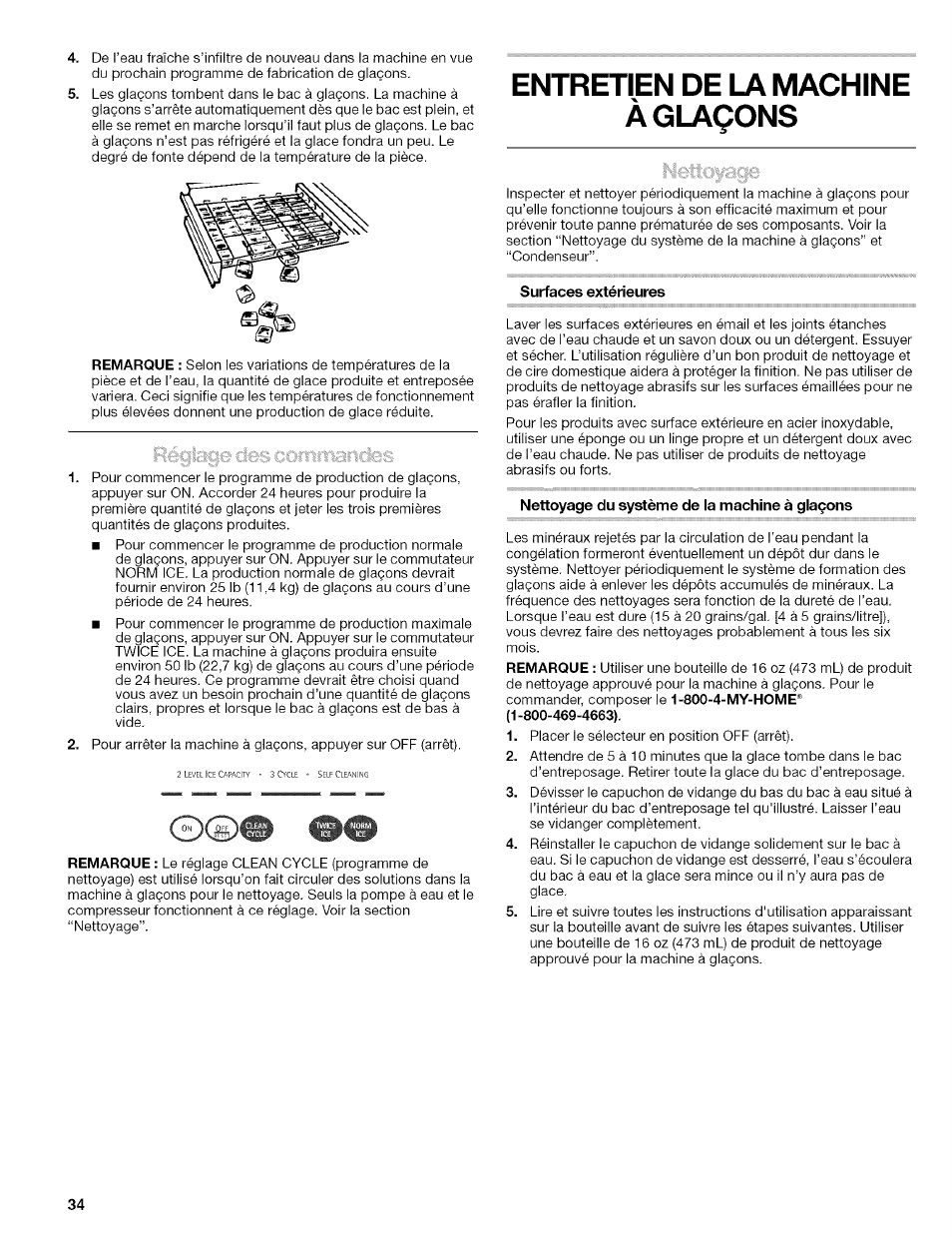 Entretien de la machine à glaçons, Surfaces extérieures, Nettoyage du système de la machine à glaçons | Utilisation de la machine à glaçons | Kenmore 10689489997 User Manual | Page 34 / 40