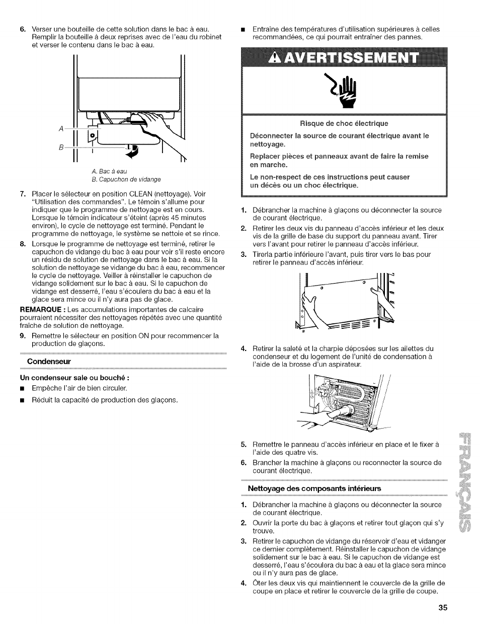 Condenseur, Vertissemen, Nettoyage des composants intérieurs | Kenmore 10689489997 User Manual | Page 35 / 40