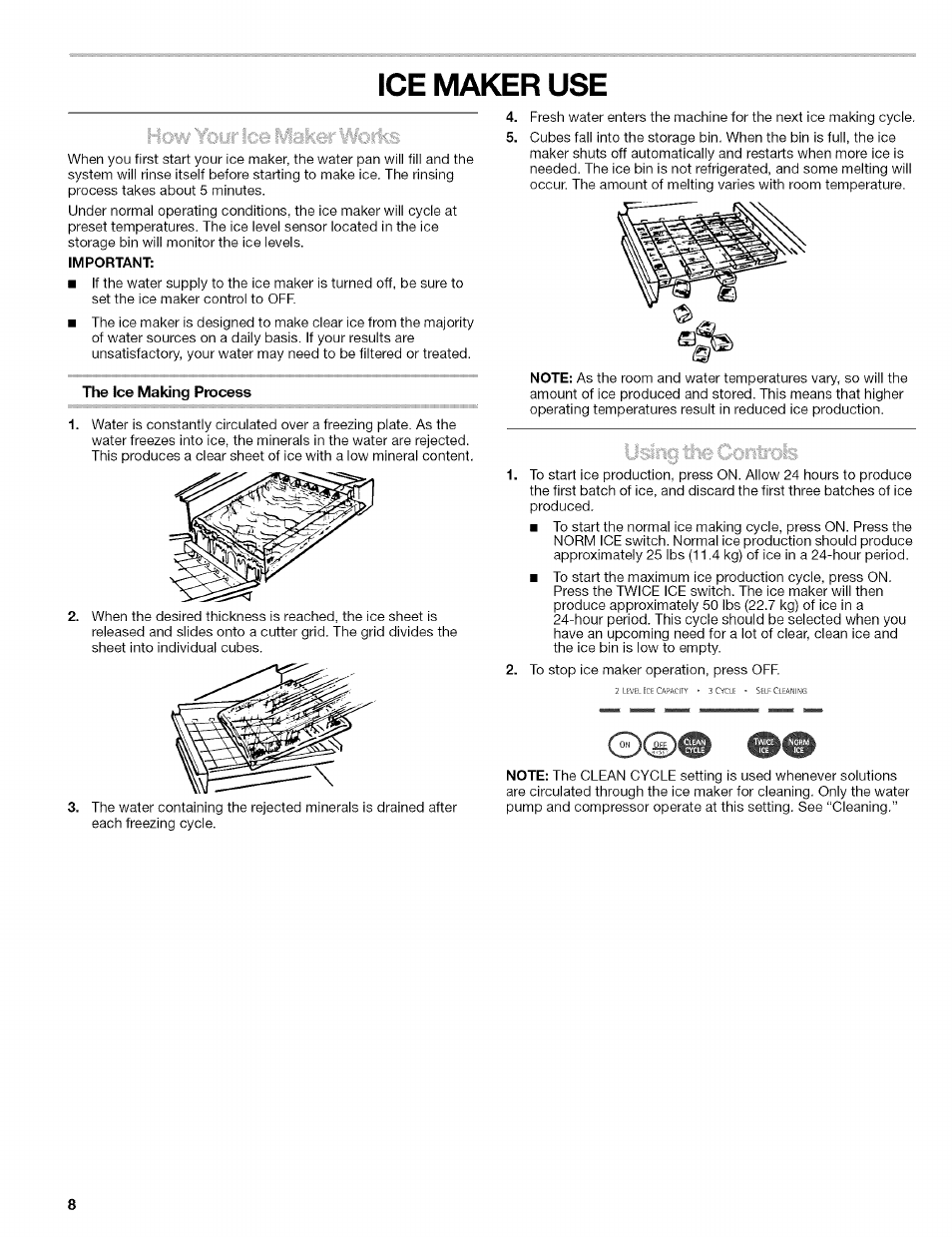 Ice maker use, The ice making process, Ice maker care | Kenmore 10689489997 User Manual | Page 8 / 40