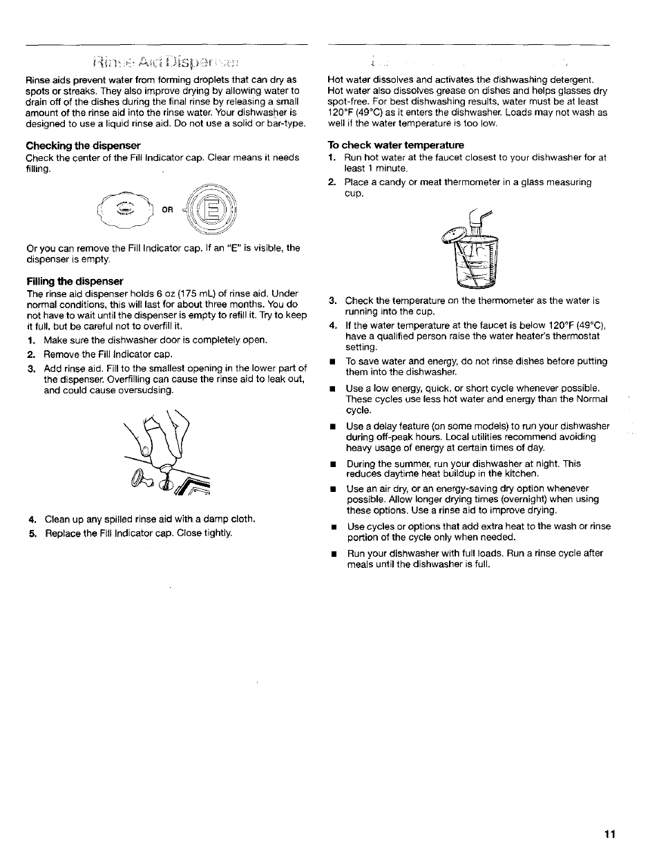 Checking the dispenser, Filling the dispenser | Kenmore 665.15622 User Manual | Page 11 / 19