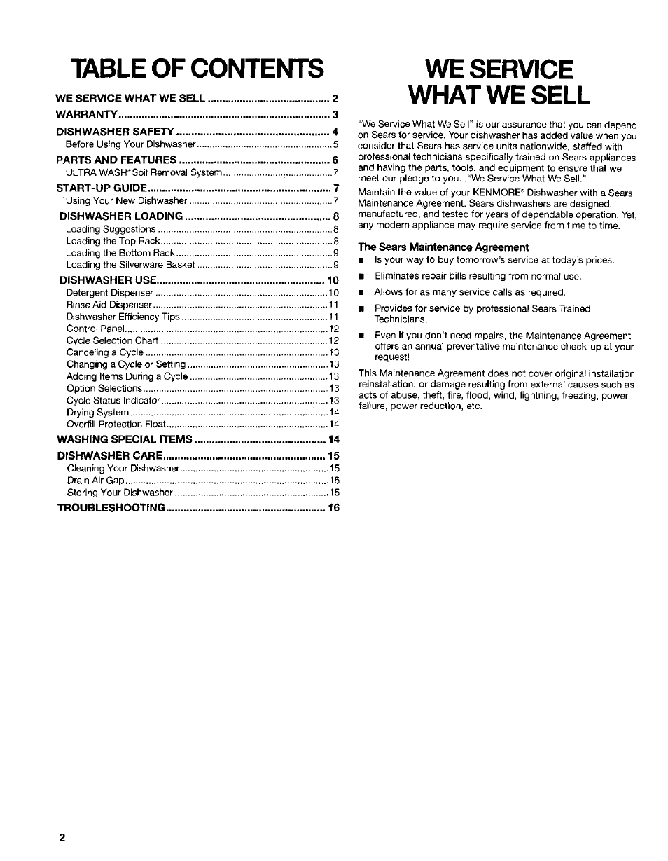 Table of contents we service, What we sell | Kenmore 665.15622 User Manual | Page 2 / 19