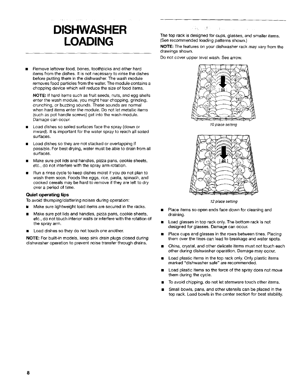 Dishwasher loading | Kenmore 665.15622 User Manual | Page 8 / 19