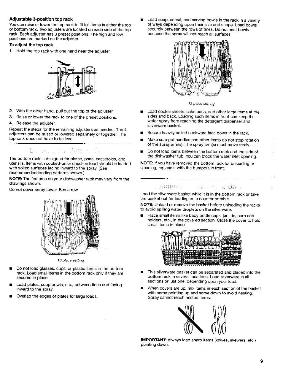 Adjustable 3-position top rack | Kenmore 665.15622 User Manual | Page 9 / 19