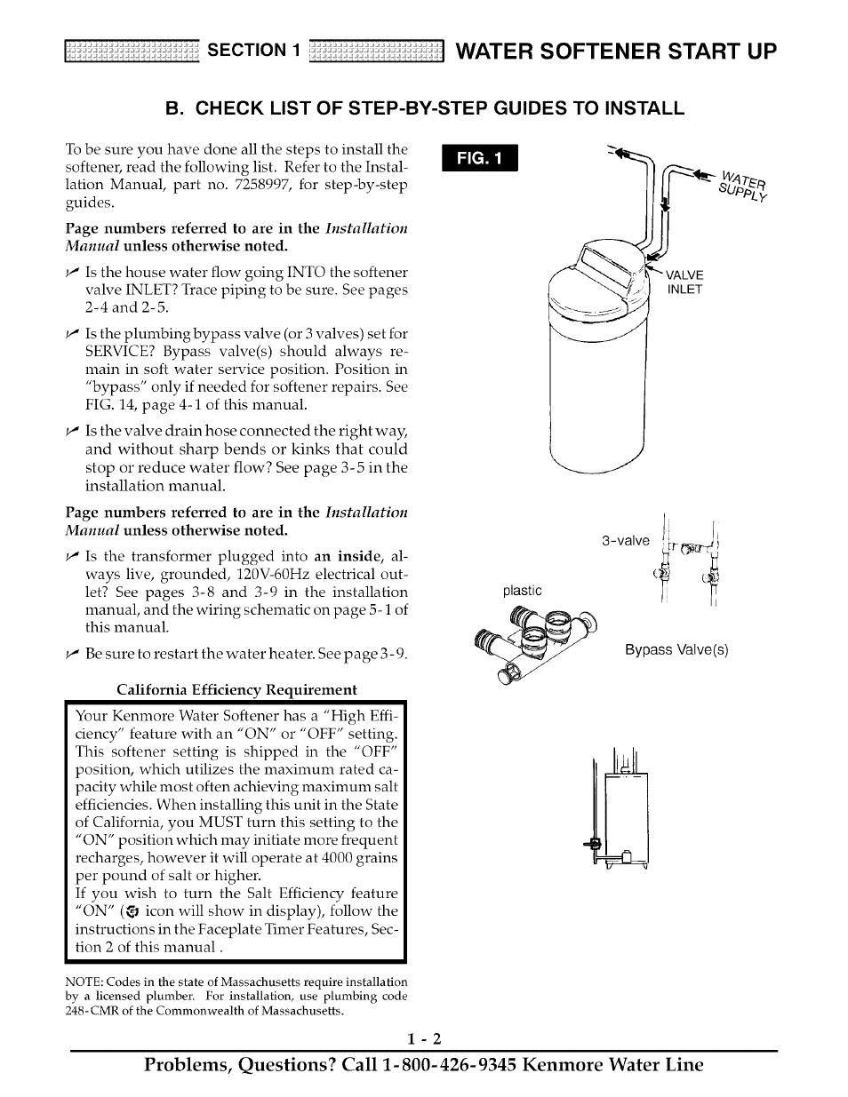 B. check list of gtep-by-step guides to install, Check list of step-by-step guides to install -2, Water softener start up | Kenmore ULTRASOFT 625.38818 User Manual | Page 5 / 32