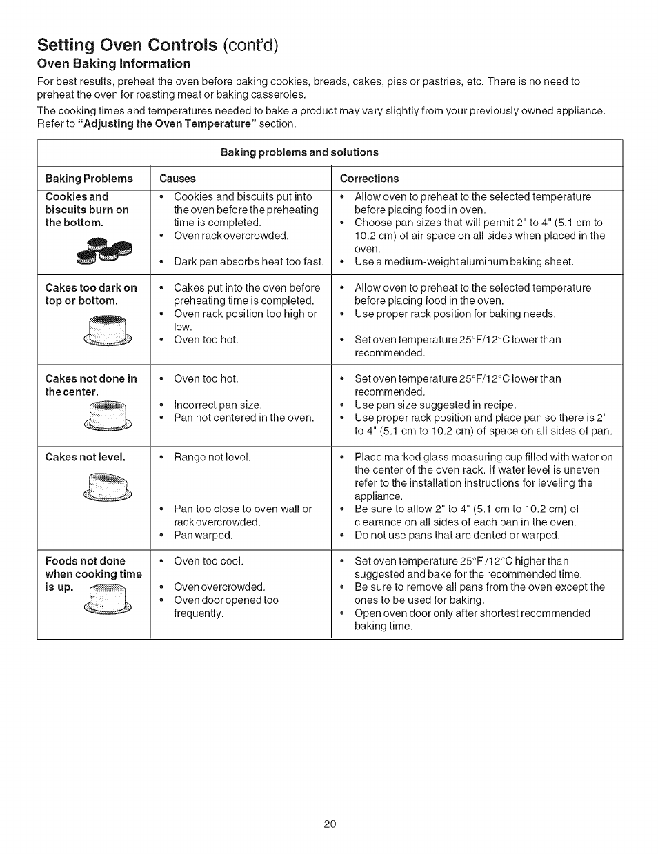 Setting oven controls (confd), Oven baking information, Setting oven controls -31 | Kenmore ELECTRIC RANGE 790.4660 User Manual | Page 20 / 44