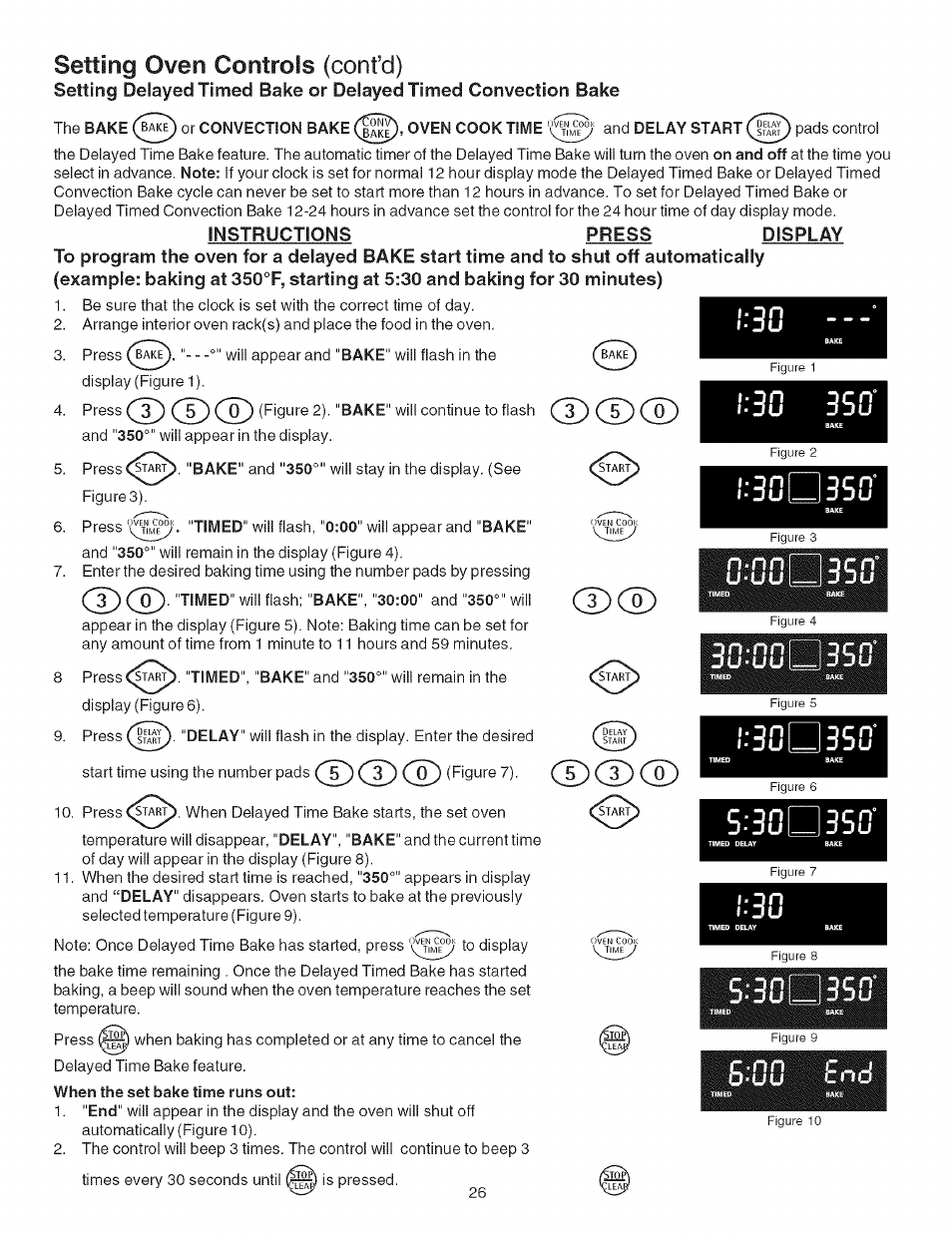 Instructions press display, T) cd cd, Cd cd | Setting oven controls (confd), Coni qcn, S:3:0's:3sff | Kenmore ELECTRIC RANGE 790.4660 User Manual | Page 26 / 44