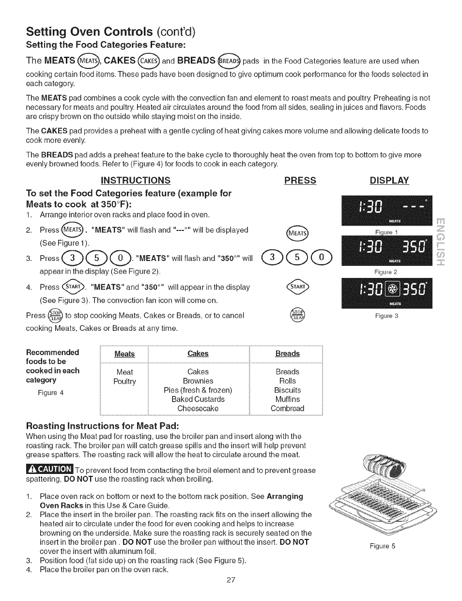 Instructions, Roasting instructions for meat pad, Setting oven controls (confd) | Dcdcd | Kenmore ELECTRIC RANGE 790.4660 User Manual | Page 27 / 44