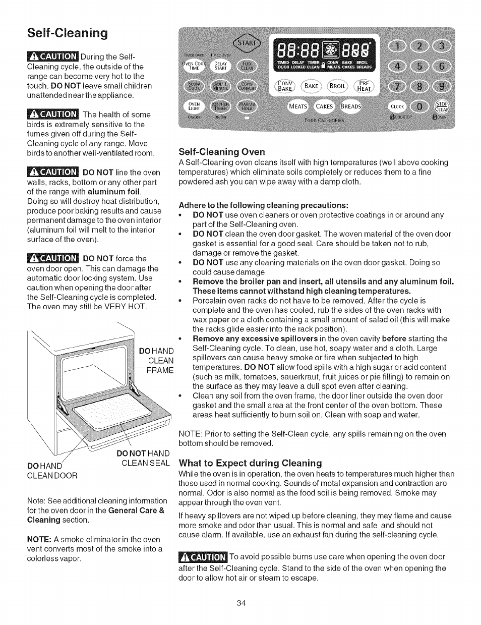 Ишжж, Self-cleaning oven, What to expect during cleaning | A caution, Self cleaning -36, Self-cleaning | Kenmore ELECTRIC RANGE 790.4660 User Manual | Page 34 / 44