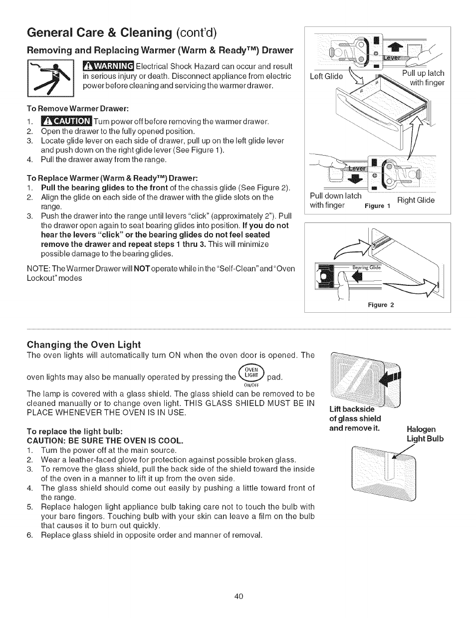 General care & cleaning (confd), Changing the oven light | Kenmore ELECTRIC RANGE 790.4660 User Manual | Page 40 / 44