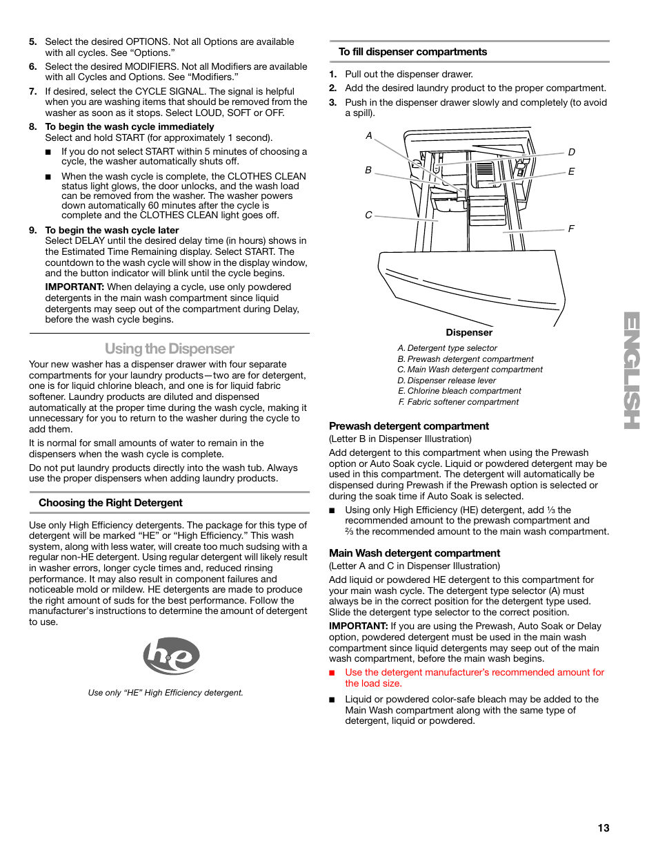 Using the dispenser | Kenmore ELITE HE5T User Manual | Page 13 / 80