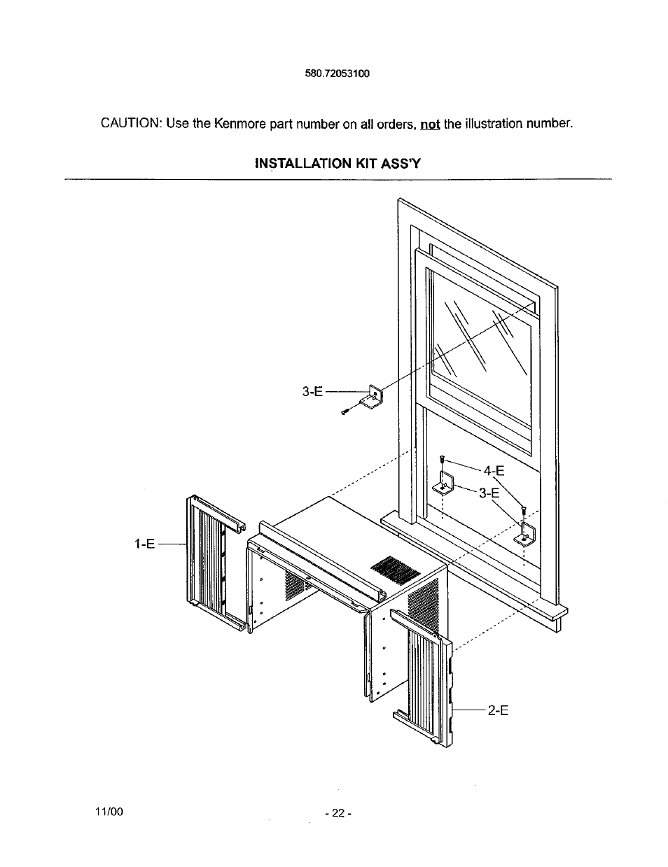 Installation kit ass'y | Kenmore 580.72053 User Manual | Page 22 / 23