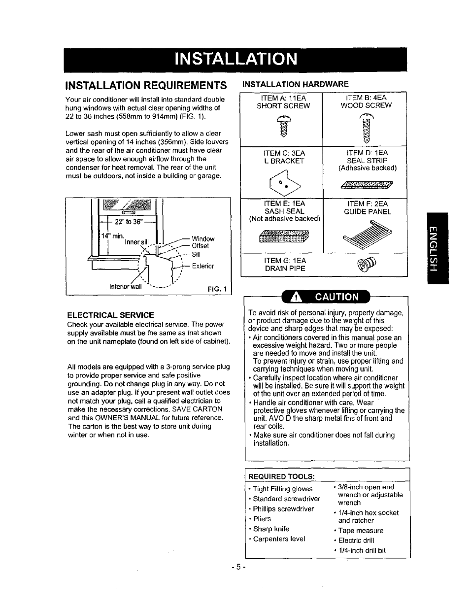 A caution, Installation, Installation requirements | Kenmore 580.72053 User Manual | Page 5 / 23