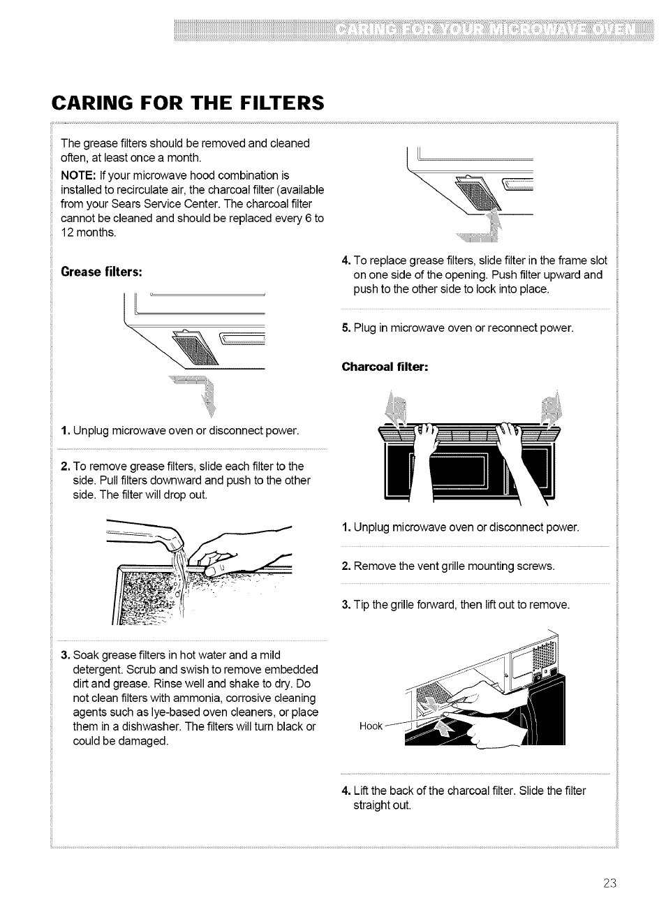 Caring for the filters | Kenmore 721.62759 User Manual | Page 23 / 31