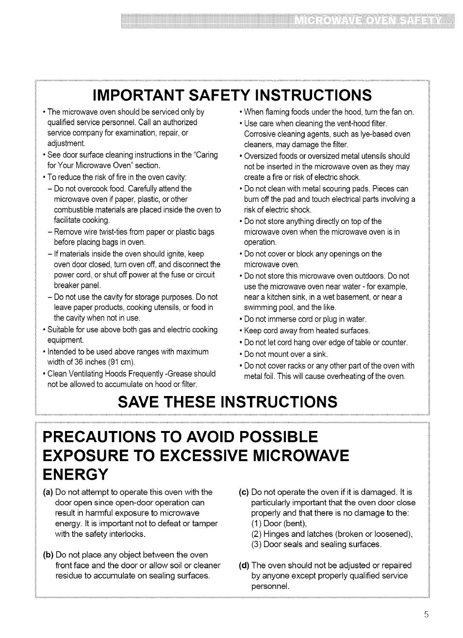 Important safety instructions, Save these instructions | Kenmore 721.62759 User Manual | Page 5 / 31