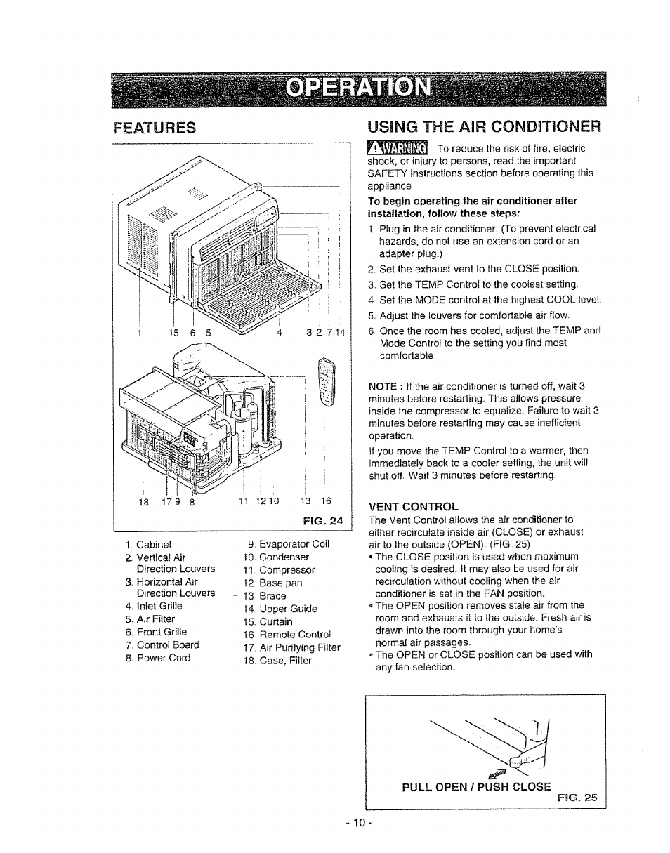 Using the air conditioner, Vent control, Features | Kenmore 580. 72089 User Manual | Page 10 / 40