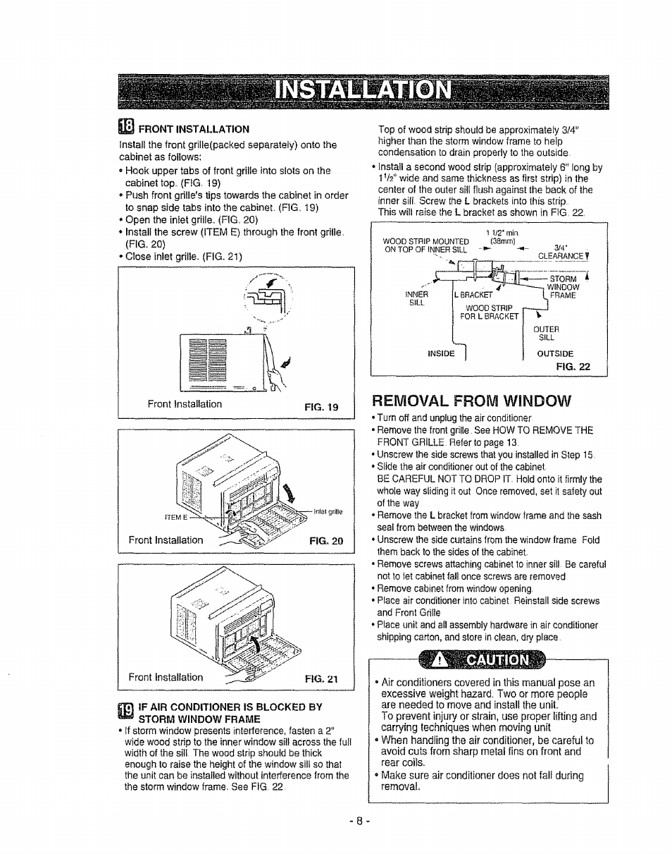 Installation, Removal from window, Installation m | Kenmore 580. 72089 User Manual | Page 8 / 40