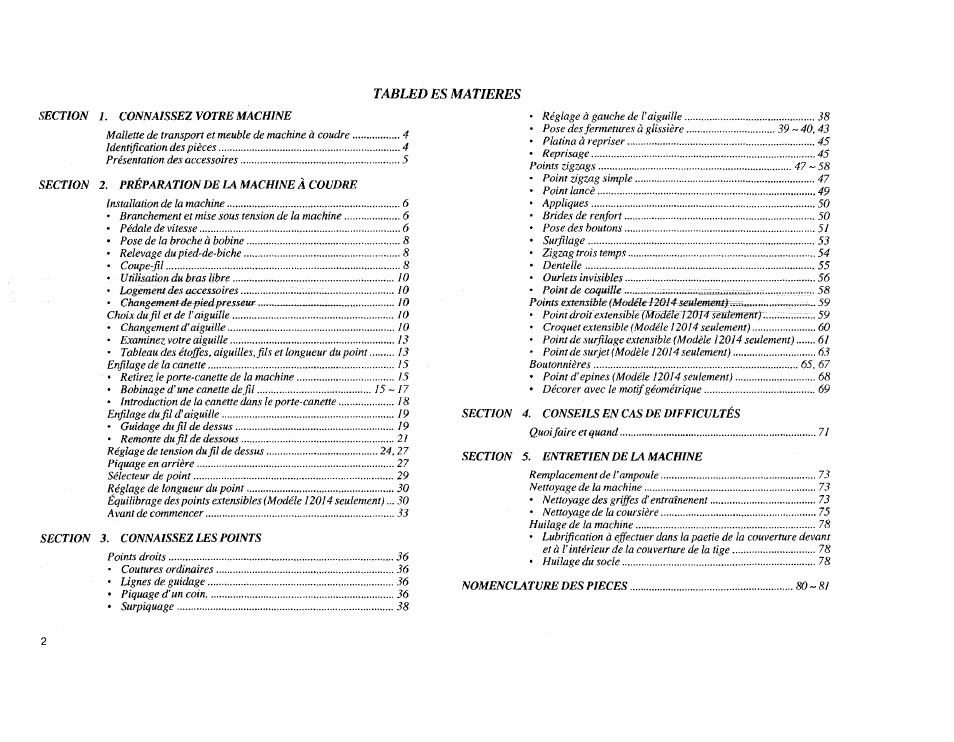 Tabled es matieres | Kenmore Sewing Machine User Manual | Page 10 / 92