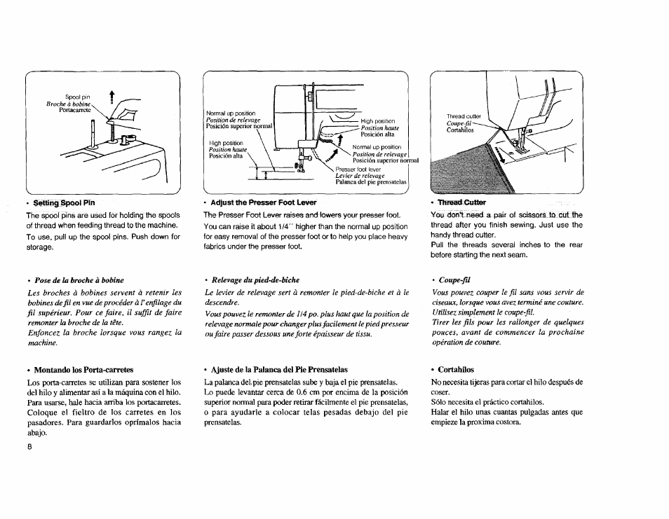 A<4ast №e presser foot lever, Ajuste de la palanca del pie prénsatelas, Adjust the presser foot lever | Kenmore Sewing Machine User Manual | Page 16 / 92