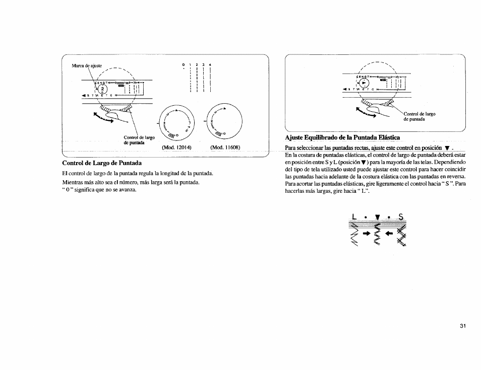 Control de largo de puntada, Ajuste equilibrado de la puntada elást, Control del largo de la puntada | Kenmore Sewing Machine User Manual | Page 39 / 92