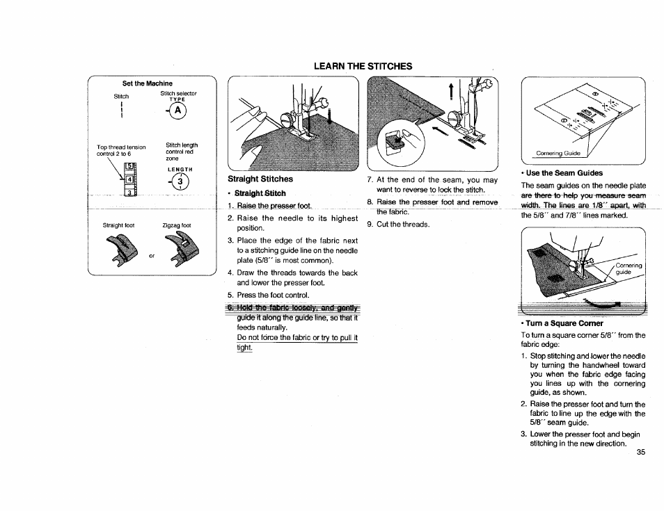 Learn the stitches, Straight stitches, Straight ^itch | Straight stitches • straight stitch | Kenmore Sewing Machine User Manual | Page 43 / 92