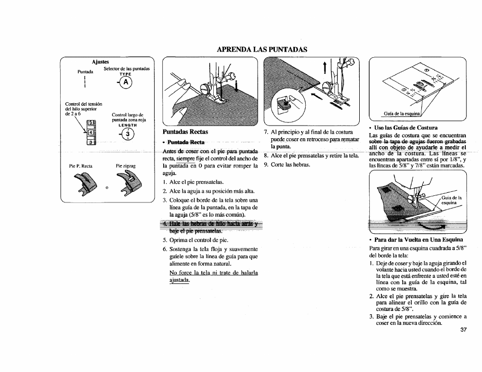 Aprenda las puntadas, Para dar la vuelta en una esquina | Kenmore Sewing Machine User Manual | Page 45 / 92