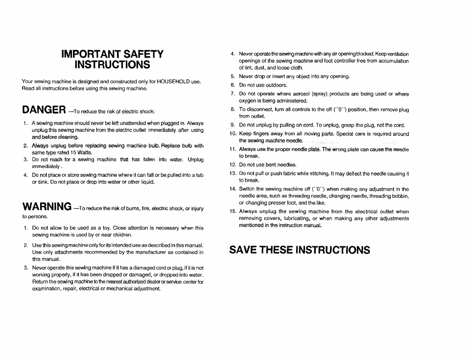 Important safety instructions, Danger, Save these instructions | Warning | Kenmore Sewing Machine User Manual | Page 6 / 92