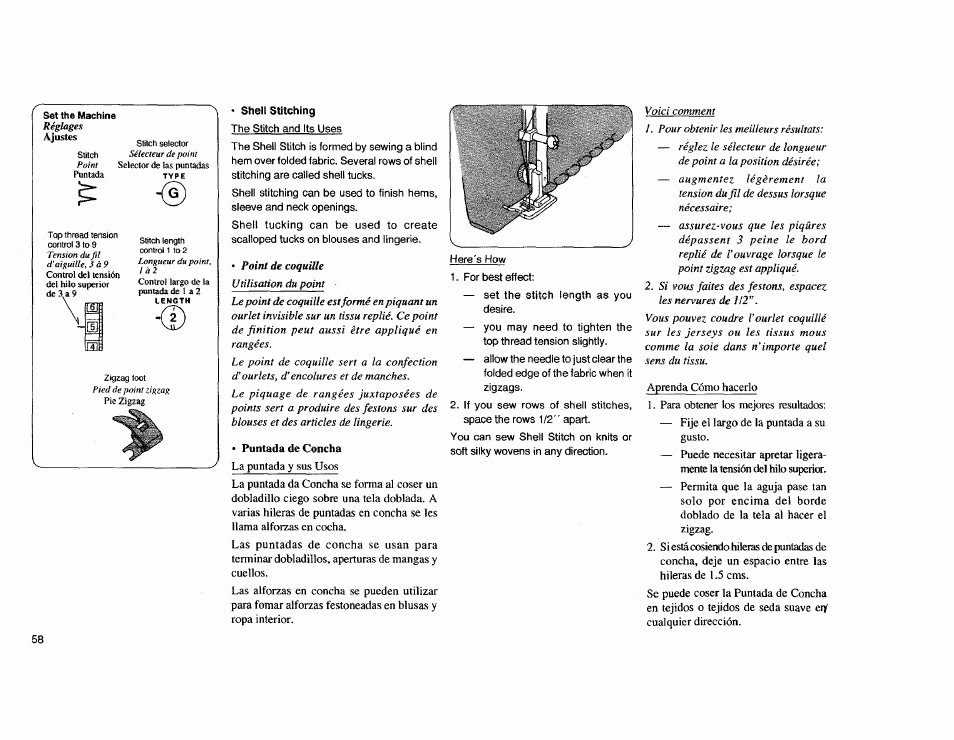 Shell stitching, Puntada de concha | Kenmore Sewing Machine User Manual | Page 66 / 92