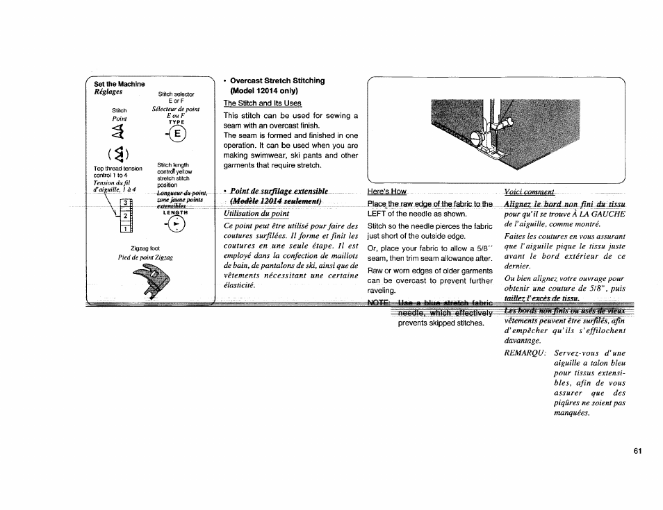 Overcast stretch stitching (model 12014 only), Stretch stitches (model 12014 only) | Kenmore Sewing Machine User Manual | Page 69 / 92