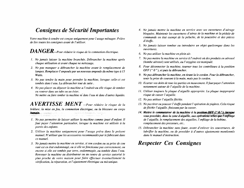 Consignes de sécurité importantes, Danger-p, Avertisse ment | Respecter ces consignes | Kenmore Sewing Machine User Manual | Page 7 / 92