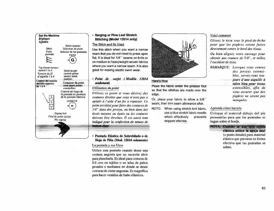 Overcast stretch stitching (model 12014 only) | Kenmore Sewing Machine User Manual | Page 71 / 92