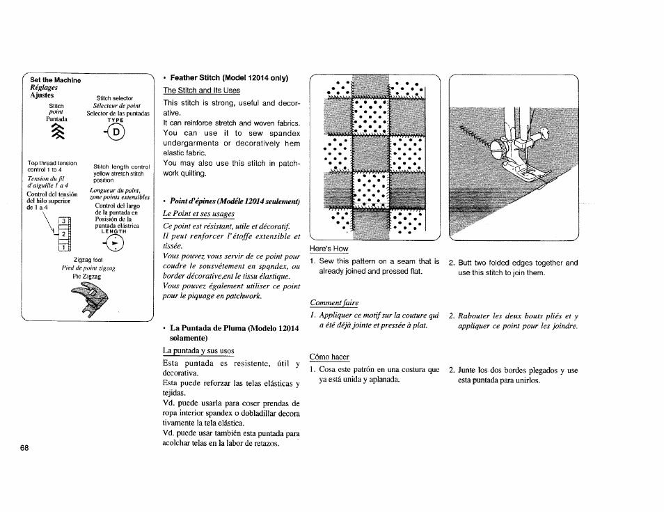 Feather stitch (model 12014 only), Rick-rack stretch (model 12014 only) | Kenmore Sewing Machine User Manual | Page 76 / 92