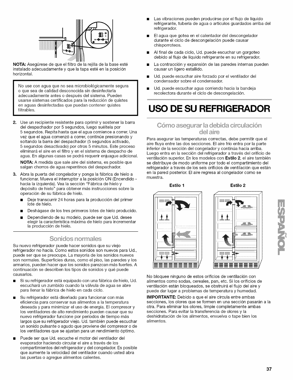 Uso de su refrigerador | Kenmore ELITE W10215709A User Manual | Page 37 / 84