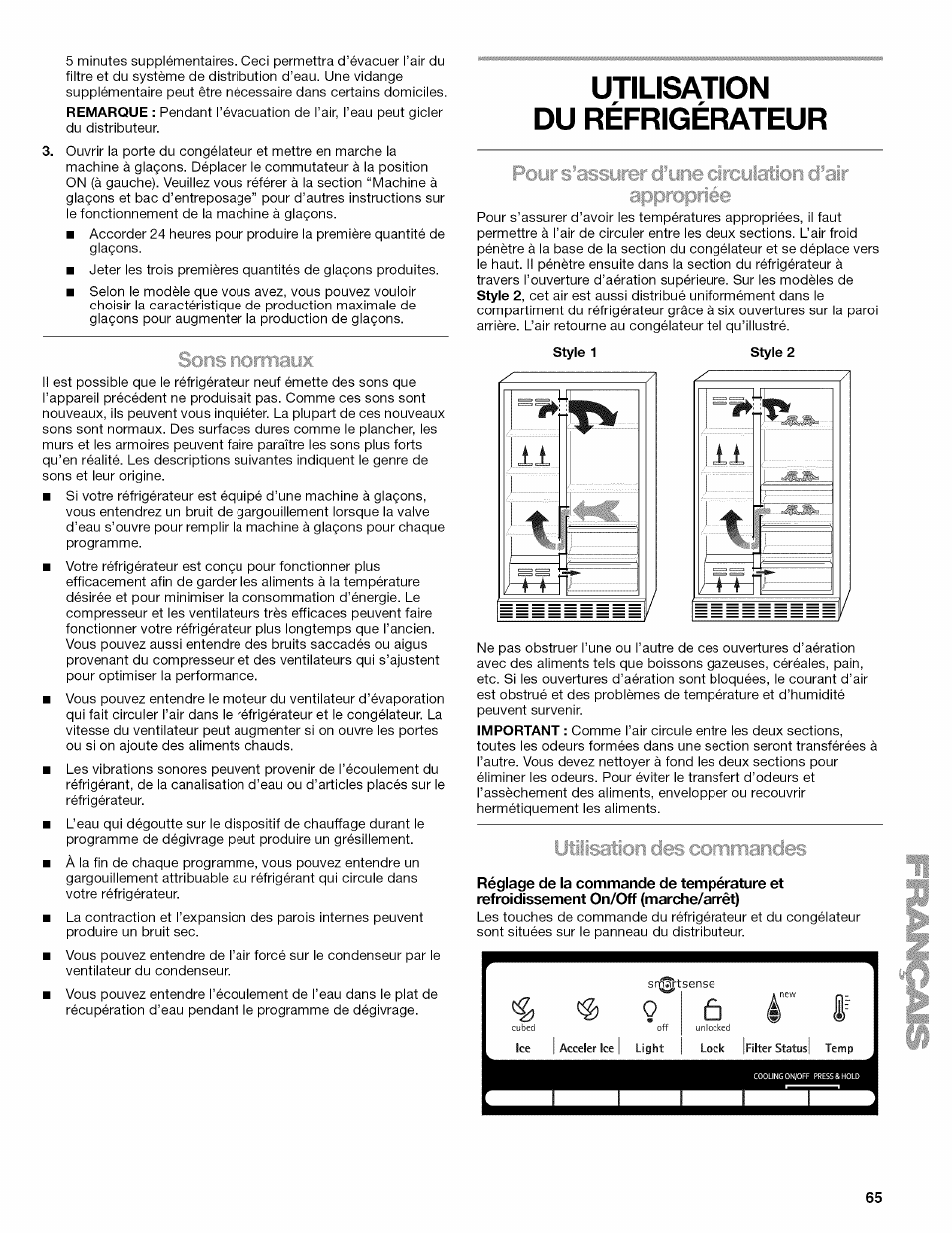 Utilisation du réfrigérateur, 6 è t | Kenmore ELITE W10215709A User Manual | Page 65 / 84