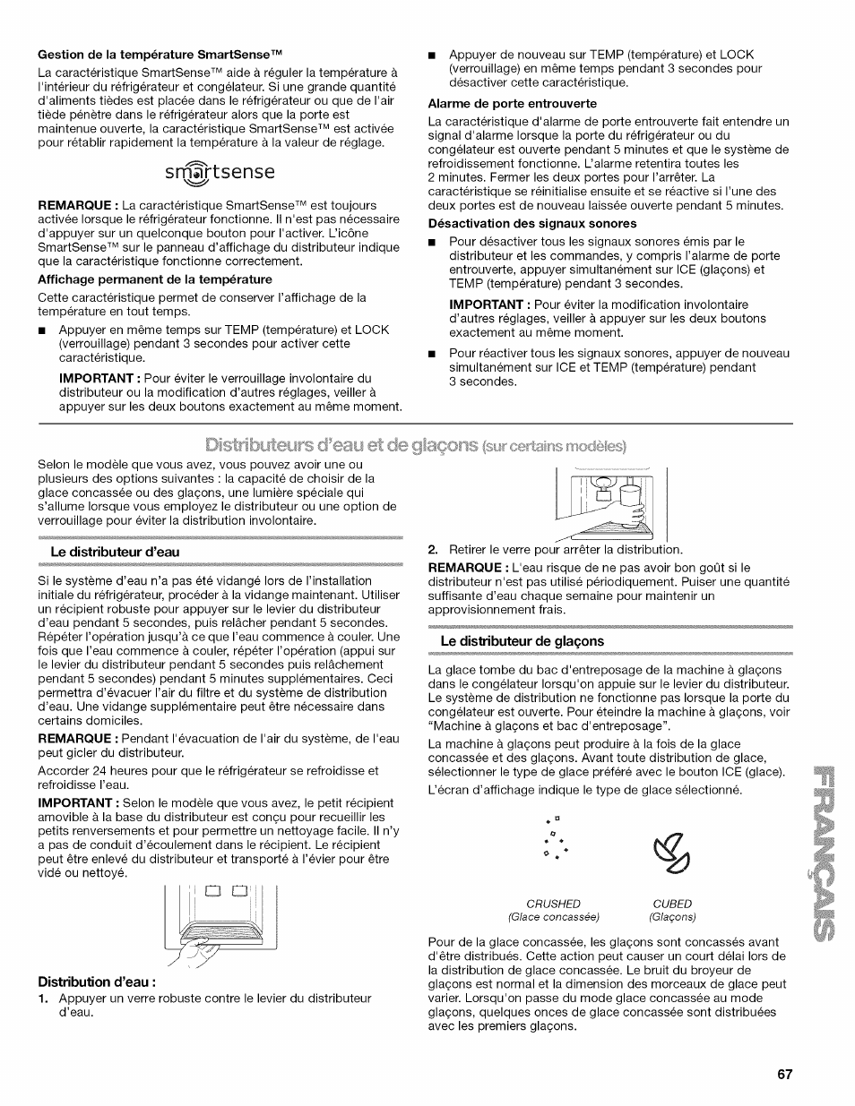 Le distributeur d’eau, Le distributeur de glaçons, N®tsense | Kenmore ELITE W10215709A User Manual | Page 67 / 84