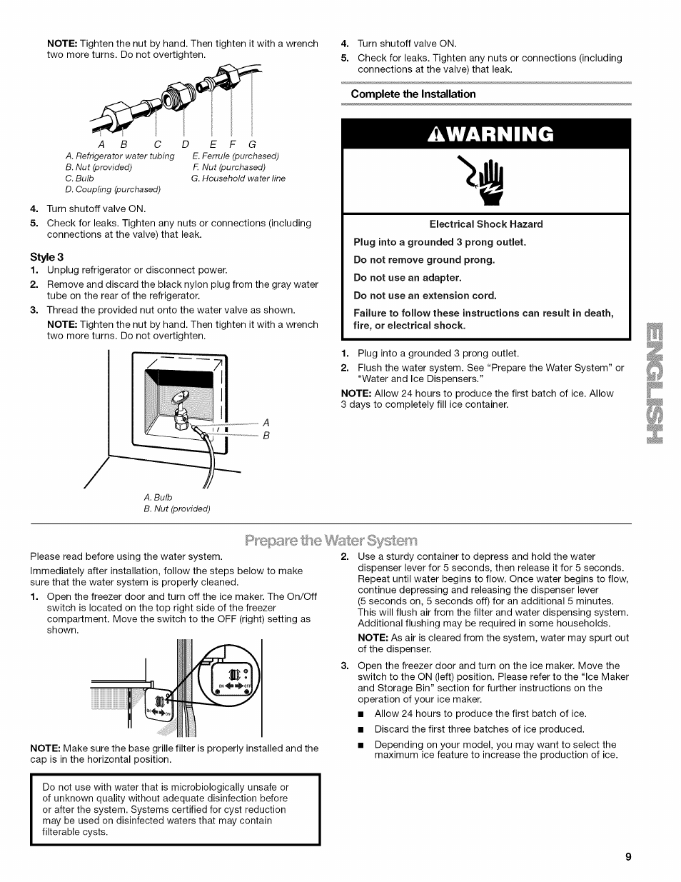 Complete the installation, Awarning | Kenmore ELITE W10215709A User Manual | Page 9 / 84