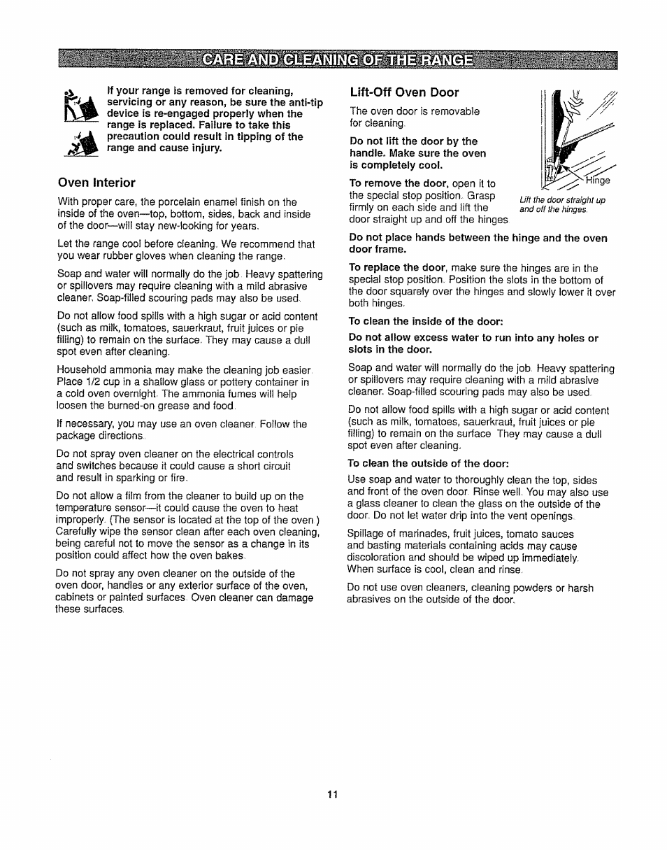 Oven interior, Lift-off oven door | Kenmore 362.6278 User Manual | Page 11 / 48