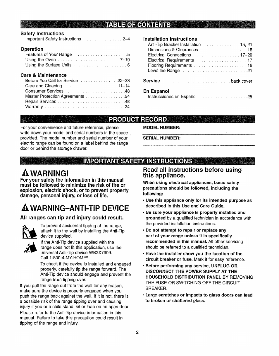 Kenmore 362.6278 User Manual | Page 2 / 48