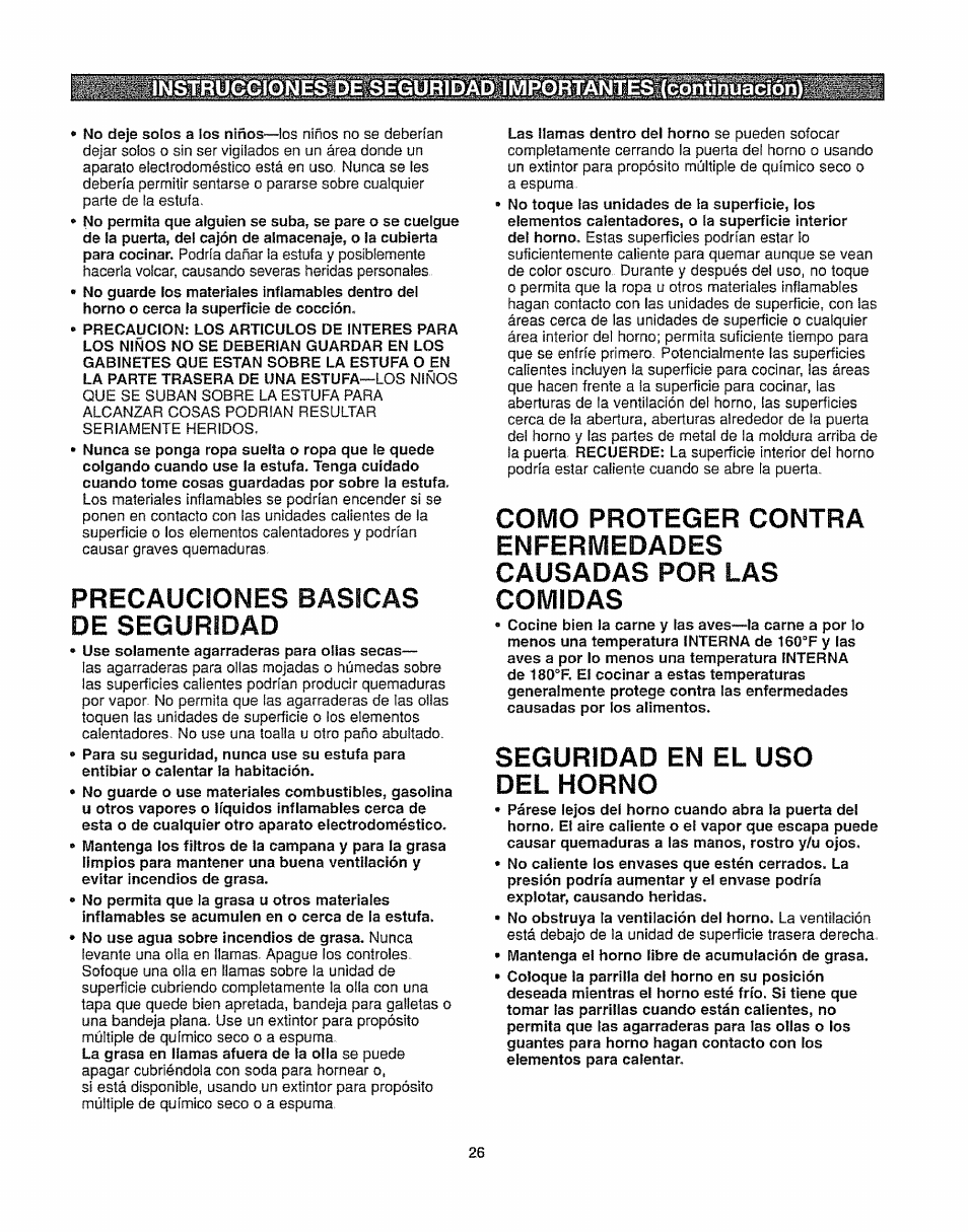 Precauciones basicas de seguridad, Seguridad en el uso del horno | Kenmore 362.6278 User Manual | Page 26 / 48