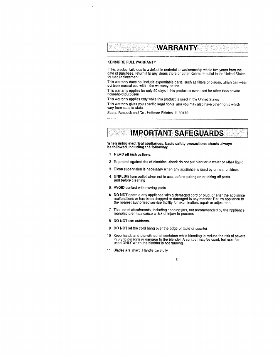 Impaptamt, Warranty | Kenmore 100.82001 User Manual | Page 2 / 8
