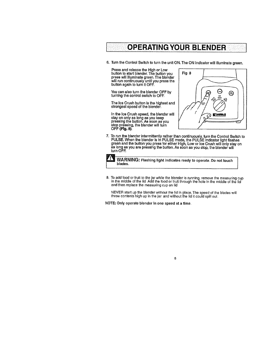 Operating your blender | Kenmore 100.82001 User Manual | Page 6 / 8