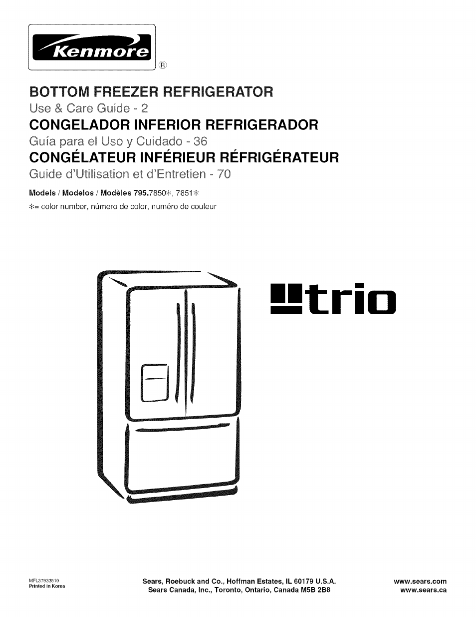 Kenmore TRIO 795.785 User Manual | 36 pages