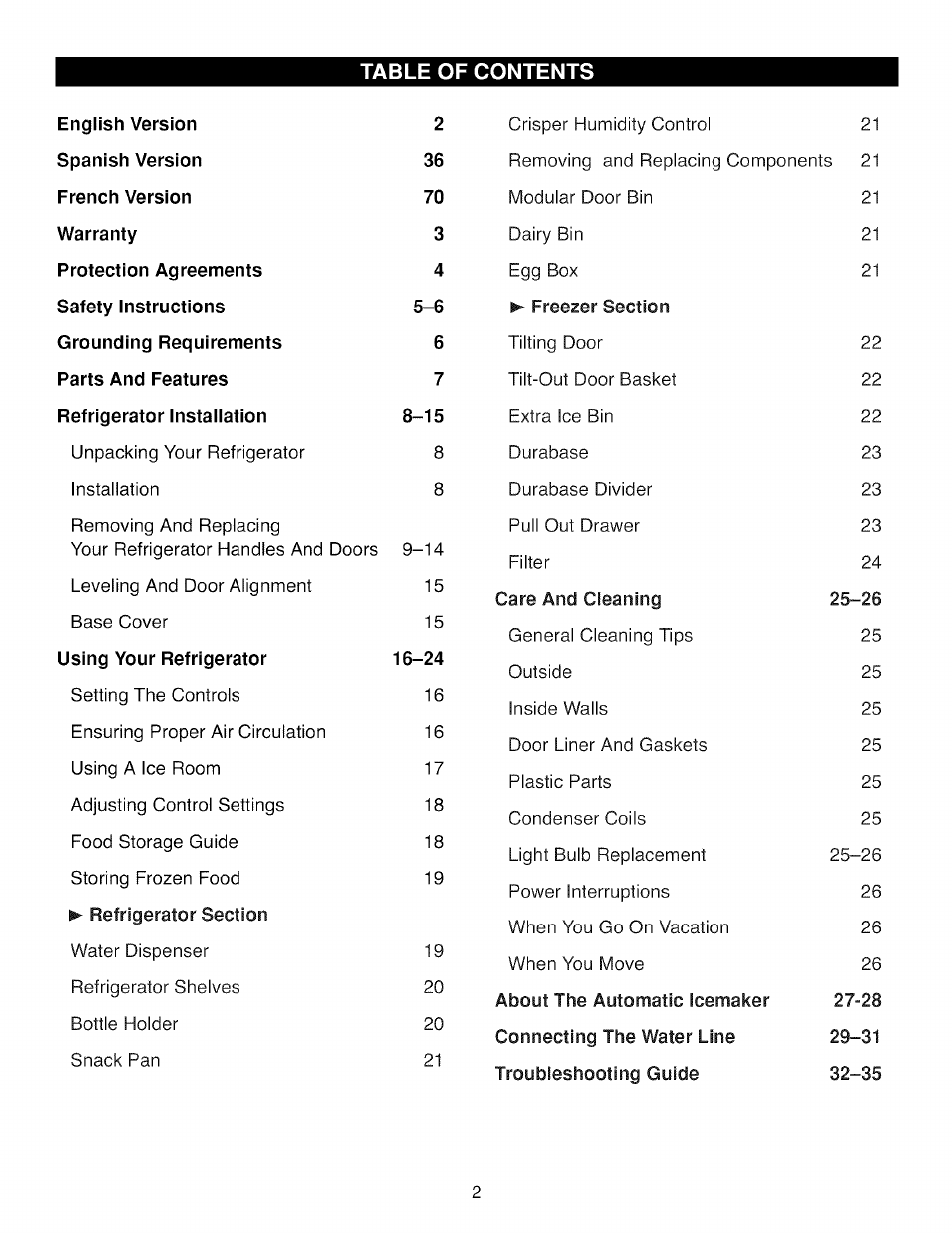 Kenmore TRIO 795.785 User Manual | Page 2 / 36