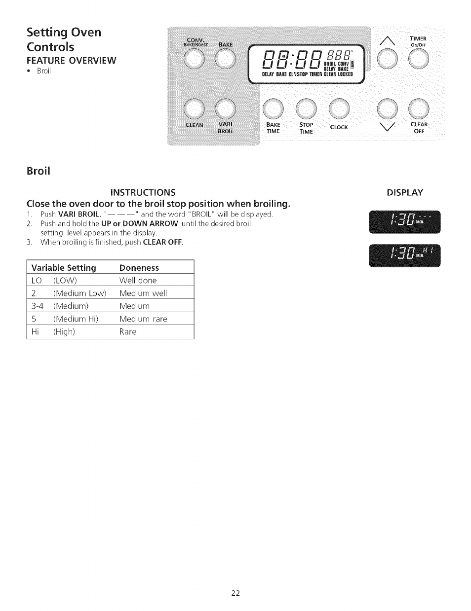 Setting oven controls, Broil | Kenmore 790.75503 User Manual | Page 22 / 76