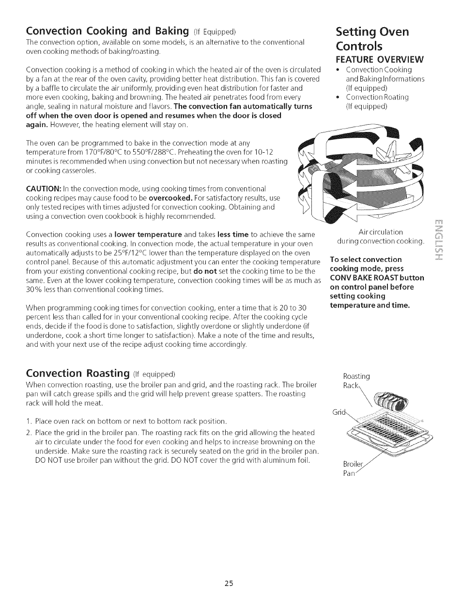 Convection cooking and baking (if equipped), Convection roasting (if equipped), Setting oven controls | Convection cooking and baking, Convection roasting | Kenmore 790.75503 User Manual | Page 25 / 76